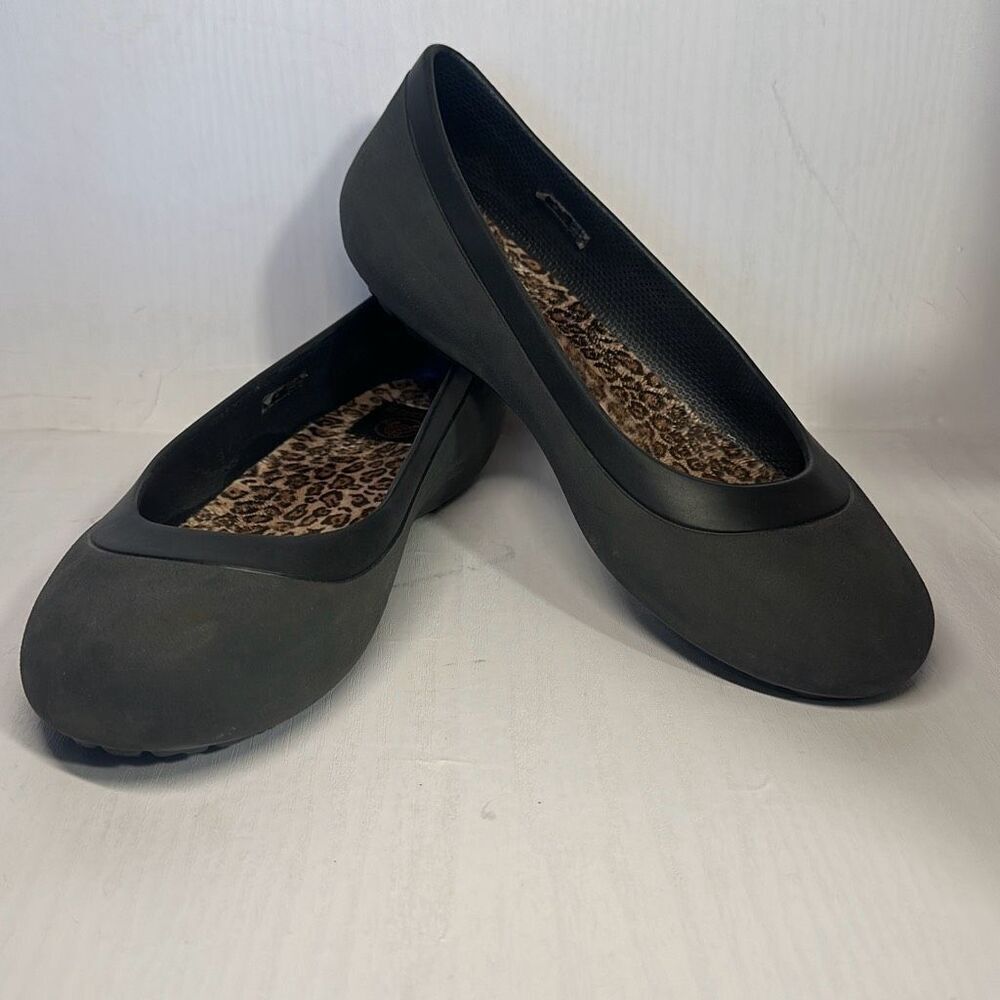 Crocs Womens 8 Shoe Mammoth Leopard Black Ballet Flat Comfortable‎ Slip on Round